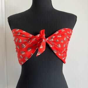 Beach Riot Strapless Bikini Self Tie Front Small Floral Orange